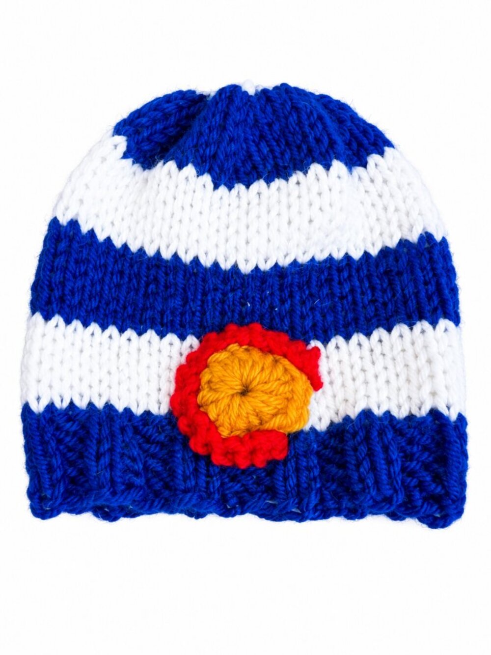 Handmade Colorado Flag Baby Beanie Blue White Striped Knit Hat